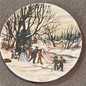 Griffith Jones Signed Vintage Winter Scene Decorative Plate Dated 1975